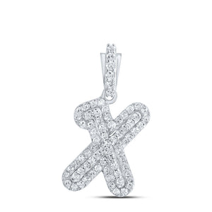 10kt White Gold Womens Round Diamond X Initial Letter Pendant 1/5 Cttw
