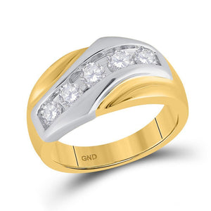 14kt Yellow Gold Mens Round Diamond 5-Stone Band Ring 1 Cttw