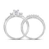 10kt White Gold Princess Diamond Bridal Wedding Ring Band Set 1/2 Cttw