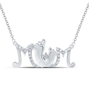 Sterling Silver Womens Round Diamond Mom Necklace .03 Cttw