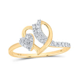 10kt Yellow Gold Womens Round Diamond Heart Ring 1/4 Cttw