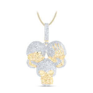 10kt Yellow Gold Mens Round Diamond Skull Charm Pendant 2-3/4 Cttw