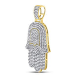 10kt Yellow Gold Mens Round Diamond Hamsa Charm Pendant 1-1/2 Cttw