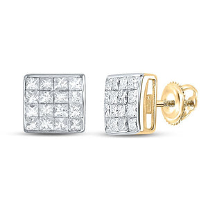 14kt Yellow Gold Womens Princess Diamond Square Cluster Stud Earrings 3/8 Cttw