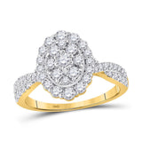 10kt Yellow Gold Round Diamond Oval Cluster Ring 1 Cttw