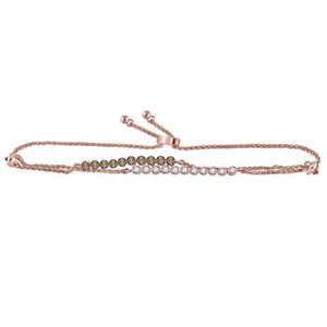 14kt Rose Gold Womens Round Brown and White Diamond Double Bolo Bracelet 1/2 Cttw