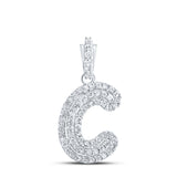 10kt White Gold Womens Round Diamond C Initial Letter Pendant 1/6 Cttw