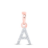 10kt Rose Gold Womens Round Diamond A Initial Letter Pendant .03 Cttw