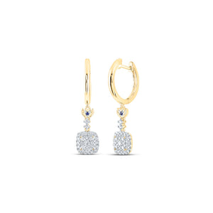 14kt Yellow Gold Womens Round Diamond Square Hoop Dangle Earrings 1/2 Cttw