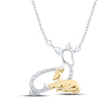 Sterling Silver Womens Round Diamond Deer Fawn Fashion Necklace 1/12 Cttw