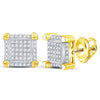 10kt Yellow Gold Round Diamond Square Cluster Stud Earrings 1/6 Cttw