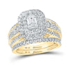 14kt Yellow Gold Emerald Diamond Bridal Wedding Ring Band Set 2 Cttw