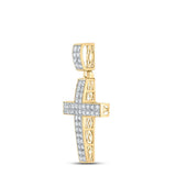 10kt Yellow Gold Mens Round Diamond Cross Charm Pendant 1 Cttw