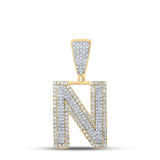 14kt Two-tone Gold Mens Round Diamond N Initial Letter Charm Pendant 7/8 Cttw