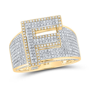 10kt Two-tone Gold Mens Round Diamond F Initial Letter Ring 1 Cttw