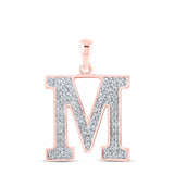 10kt Rose Gold Womens Round Diamond Initial M Letter Pendant 1/10 Cttw