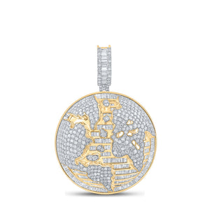 14kt Yellow Gold Mens Baguette Diamond Earth Globe Charm Pendant 7-3/4 Cttw