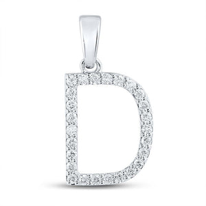 10kt White Gold Womens Round Diamond D Initial Letter Pendant 1/5 Cttw