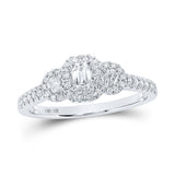 10kt White Gold Emerald Diamond 3-stone Bridal Wedding Engagement Ring 1/2 Cttw