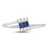 14kt White Gold Womens Baguette Blue Sapphire Fashion Ring 1/4 Cttw