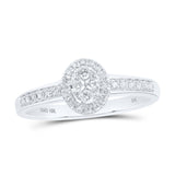 10kt White Gold Womens Round Diamond Oval Cluster Ring 1/4 Cttw