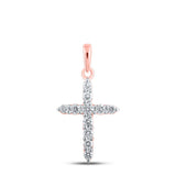 10kt Rose Gold Womens Round Diamond Cross Pendant 1/5 Cttw