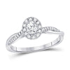 14kt White Gold Oval Diamond Solitaire Bridal Wedding Engagement Ring 1/3 Cttw