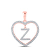 10kt Rose Gold Womens Round Diamond Heart Z Letter Pendant 1/4 Cttw