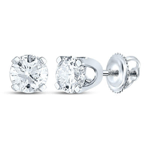 14kt White Gold Unisex Round Diamond Solitaire Stud Earrings 3/4 Cttw