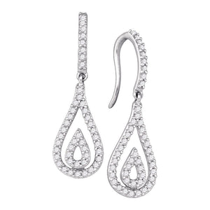 10kt White Gold Womens Round Diamond Teardrop Dangle Earrings 1/2 Cttw