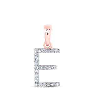 10kt Rose Gold Womens Round Diamond E Initial Letter Pendant 1/10 Cttw