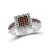 Sterling Silver Womens Round Brown Diamond Square Cluster Ring 1/6 Cttw