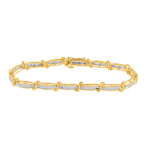 10kt Yellow Gold Womens Baguette Diamond Link Bracelet 1 Cttw