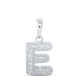 10kt White Gold Womens Baguette Diamond E Initial Letter Pendant 1/3 Cttw