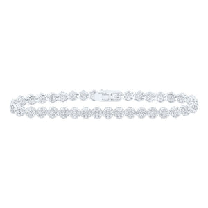 10kt White Gold Womens Round Diamond Cluster Link Fashion Bracelet 4-3/8 Cttw
