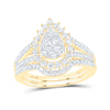 10kt Yellow Gold Round Diamond Teardrop Bridal Wedding Ring Band Set 1 Cttw