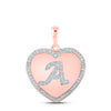 10kt Rose Gold Womens Round Diamond Heart A Letter Pendant 1/4 Cttw