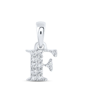 10kt White Gold Womens Round Diamond F Initial Letter Pendant 1/20 Cttw