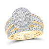 14kt Yellow Gold Oval Diamond Halo Bridal Wedding Ring Band Set 2 Cttw