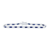 14kt White Gold Womens Princess Blue Sapphire Diamond Tennis Bracelet 7-1/4 Cttw