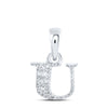 10kt White Gold Womens Round Diamond U Initial Letter Pendant 1/20 Cttw