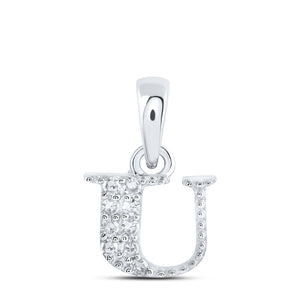 10kt White Gold Womens Round Diamond U Initial Letter Pendant 1/20 Cttw