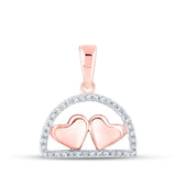 10kt Rose Gold Womens Round Diamond Heart Pendant 1/10 Cttw