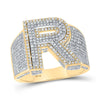 10kt Two-tone Gold Mens Round Diamond R Initial Letter Ring 1-1/4 Cttw