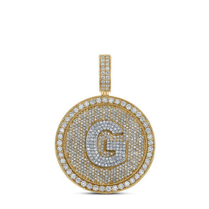 10kt Two-tone Gold Mens Round Diamond Letter G Circle Charm Pendant 3-3/4 Cttw