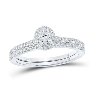14kt White Gold Oval Diamond Halo Bridal Wedding Ring Band Set 5/8 Cttw