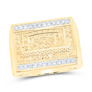 10kt Yellow Gold Mens Round Diamond Last Supper Square Ring 1/3 Cttw