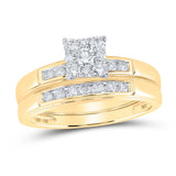 10kt Yellow Gold His Hers Round Diamond Square Matching Wedding Set 3/4 Cttw