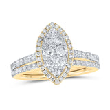 10kt Yellow Gold Round Diamond Marquise-shape Bridal Wedding Ring Band Set 1 Cttw