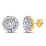 10kt Yellow Gold Womens Round Diamond Fashion Cluster Earrings 1/5 Cttw